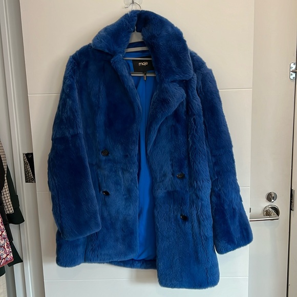 Blue Maje Rabbit Fur Coat - perfect condition, size 36 - Picture 1 of 5